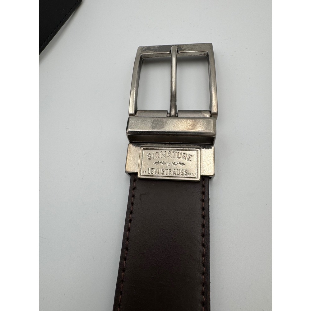 Signature by Levi Strauss Mens Reversible Leather Belt Black Brown 33533-2759